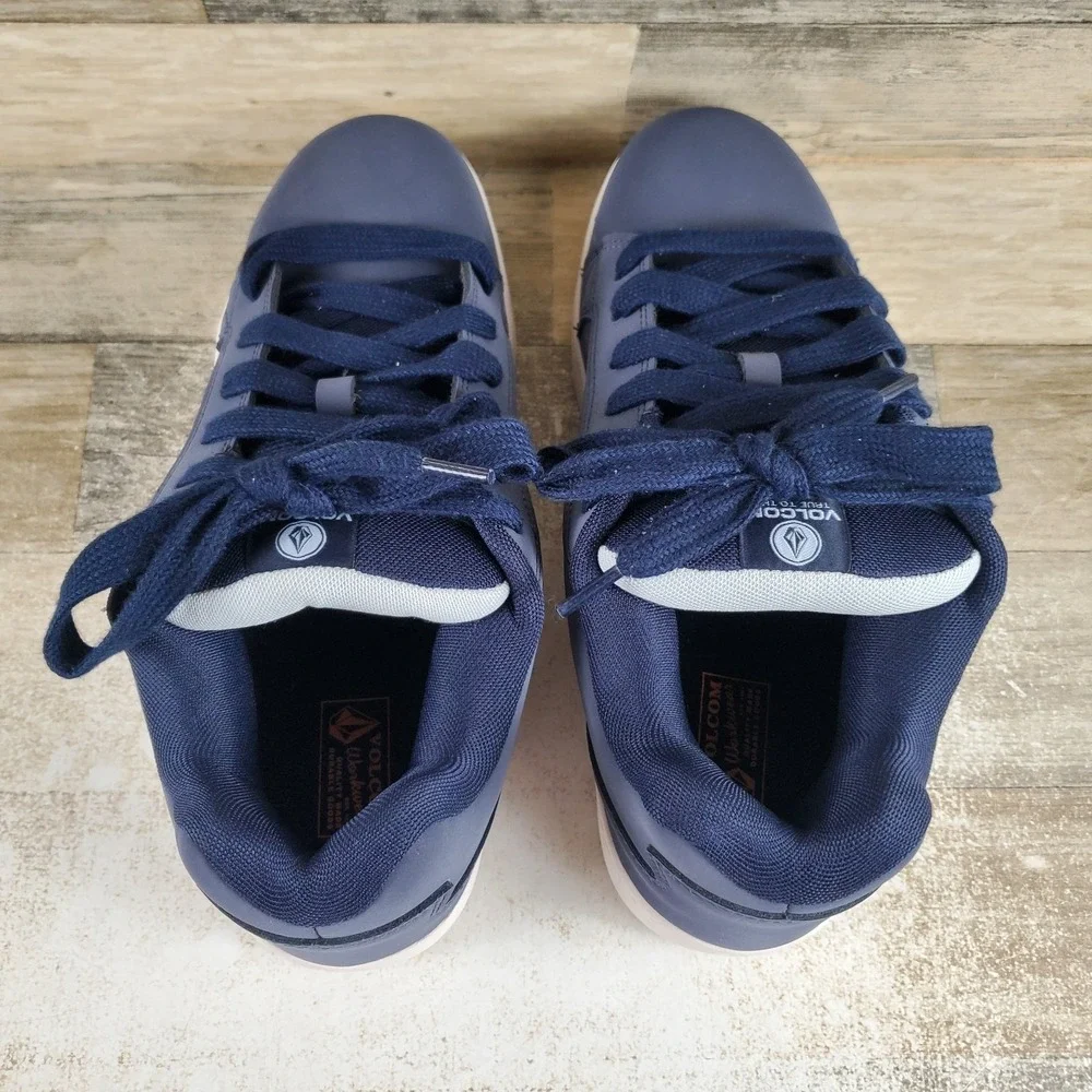 Volcom Stone Mens Work Shoes Sz 10 M Navy Blue Leather Composite Toe Lace Up